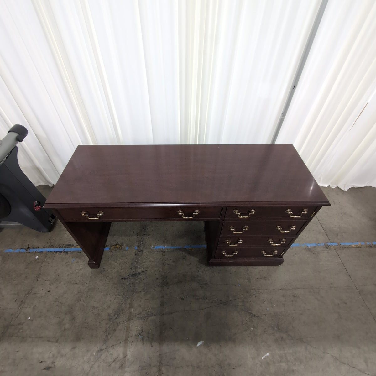 Traditional Dark Wood Executive Desk with Brass Hardware