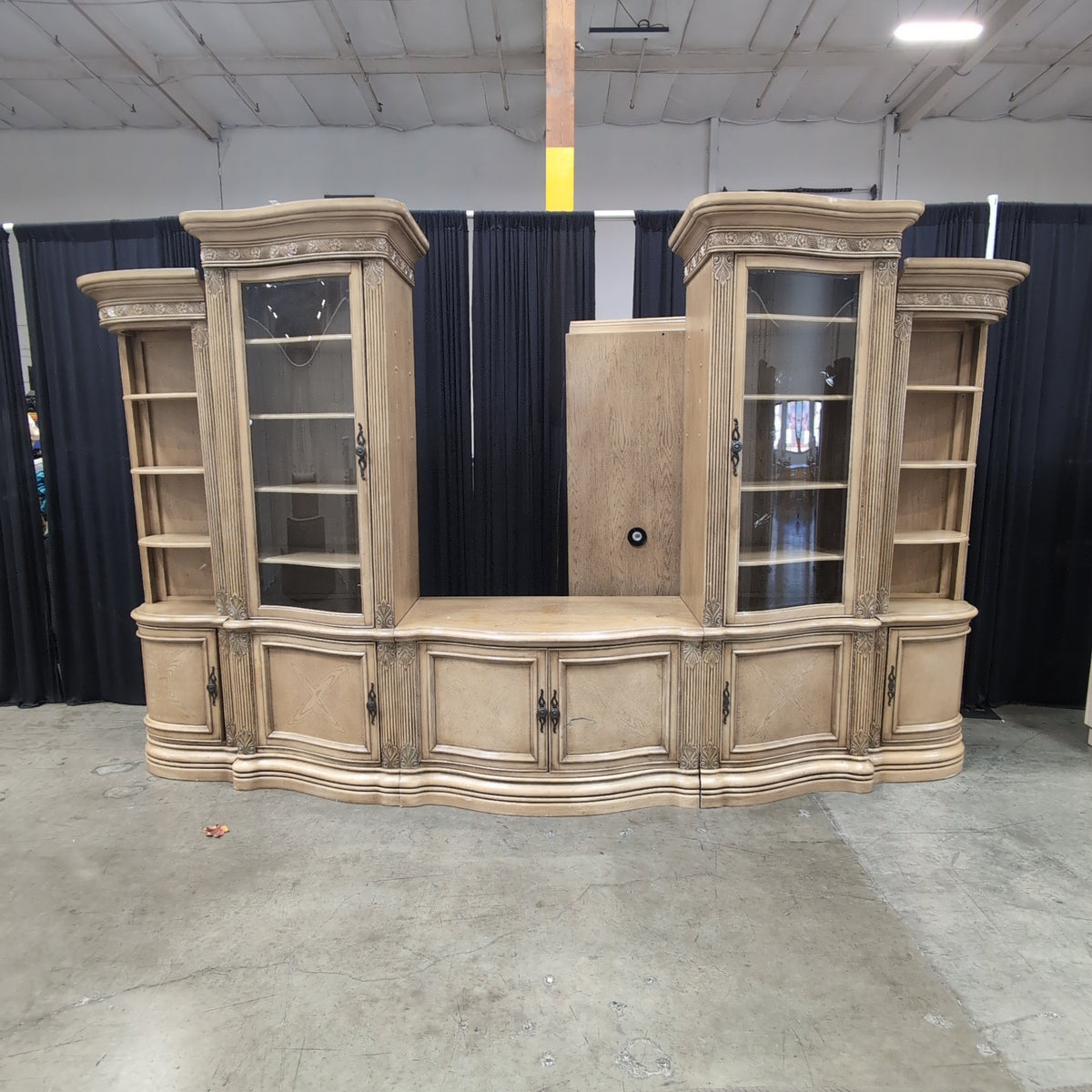 Traditional Light Brown Wood Corner Cabinet with Carved Details