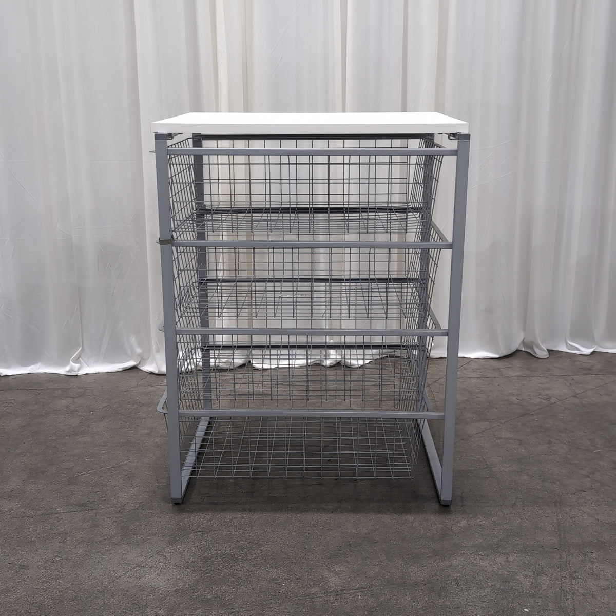 White Top Grey Metal Storage Unit with Wire Mesh Drawers
