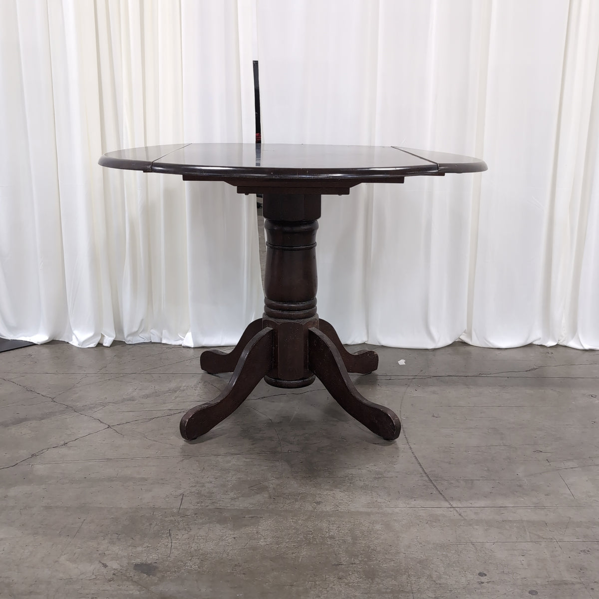 Dark Wood Round Dining Table with Drop Leaf