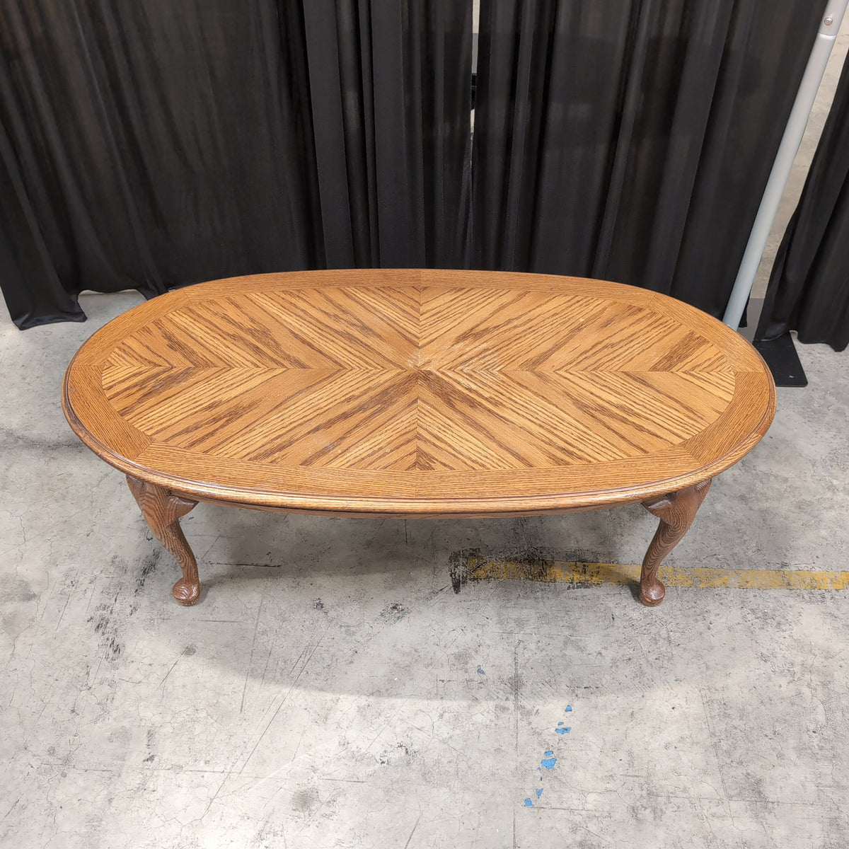 Oak Oval Coffee Table with Parquet Top