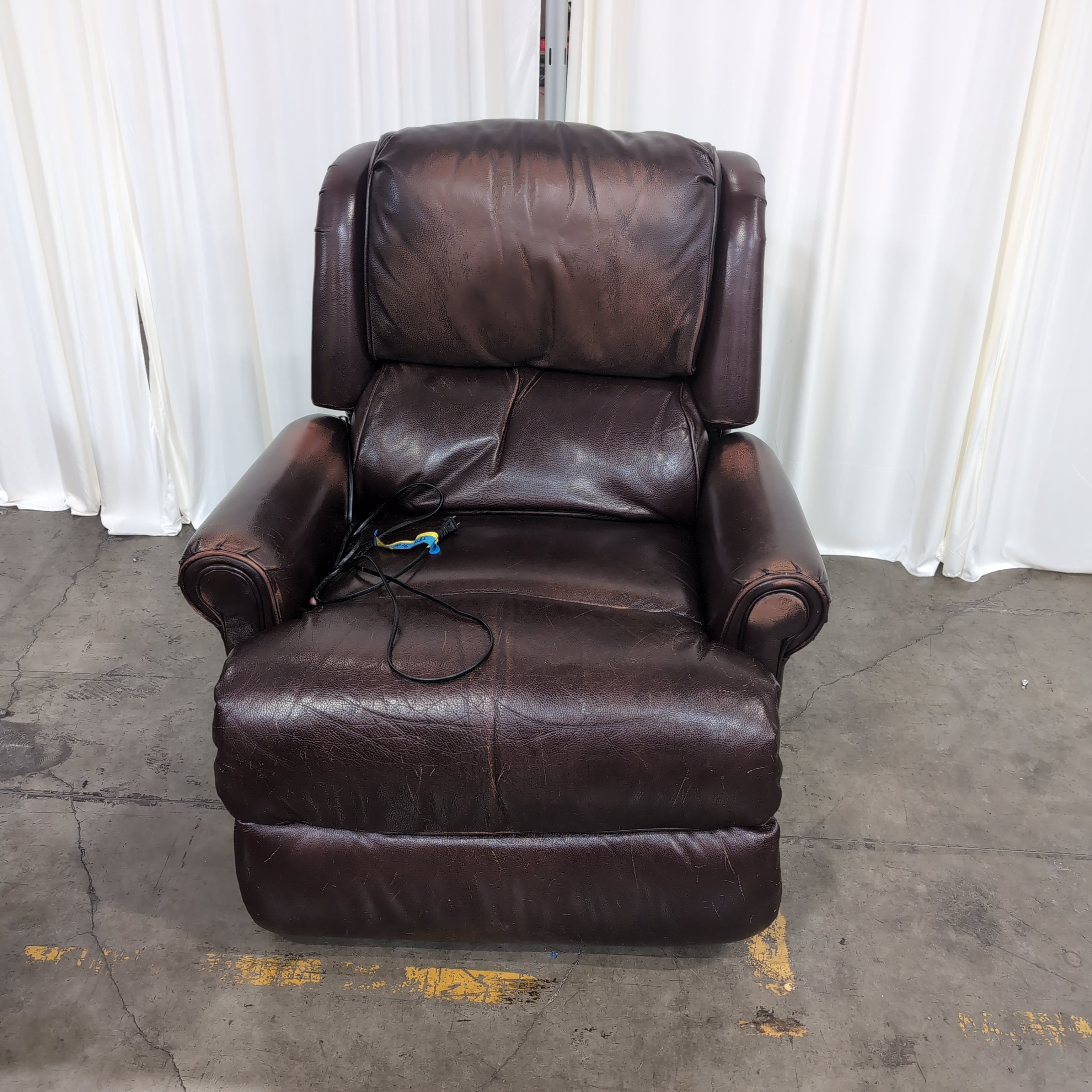 Plush Burgundy Padded Recliner in Leather