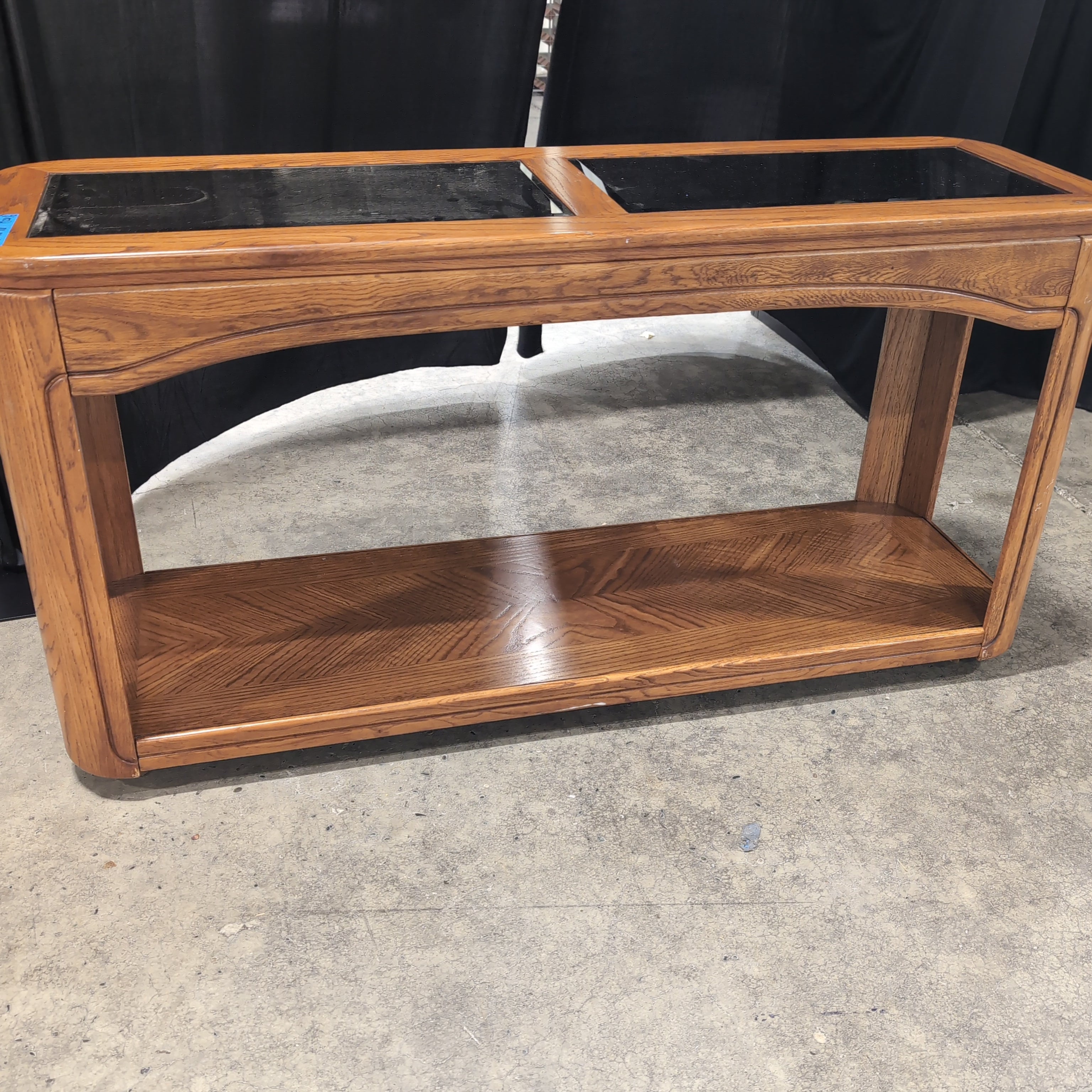 Medium Brown Wood Console Table with Glass Top Inserts