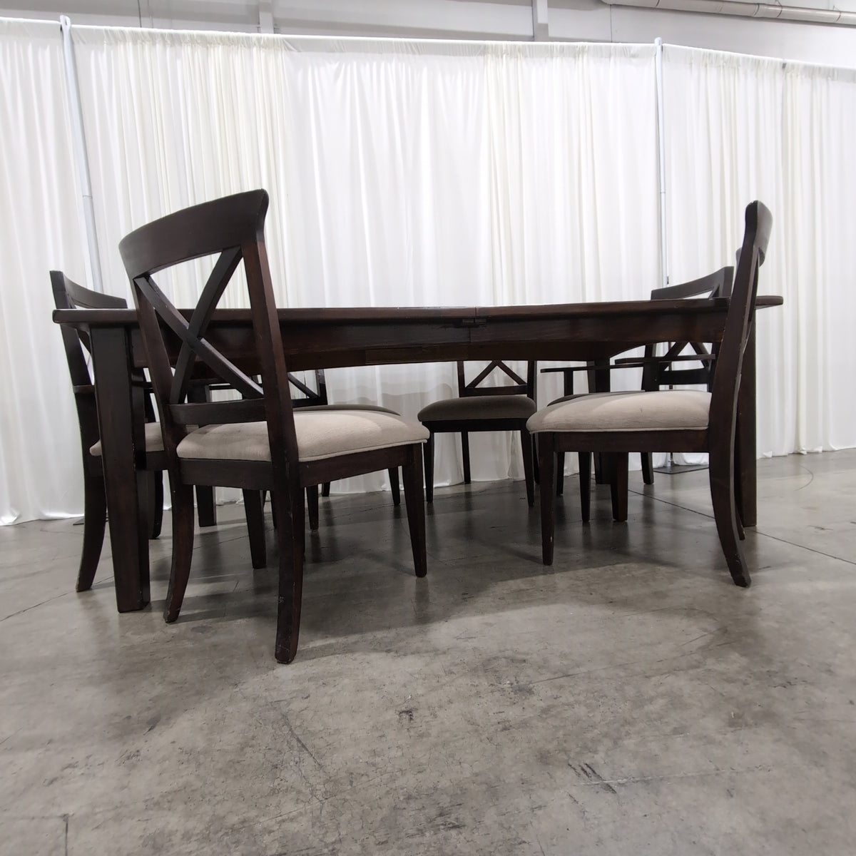 Dark Stained Wood Dining Table with Extension Mechanism