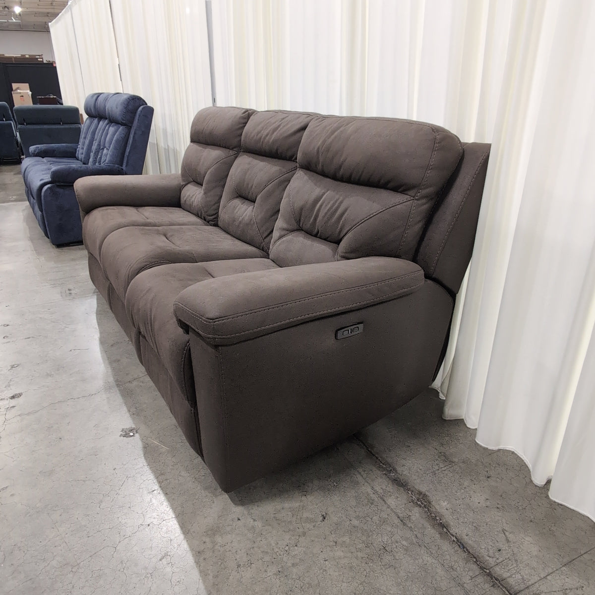Taupe Three-Seat Reclining Couch with Power Recline