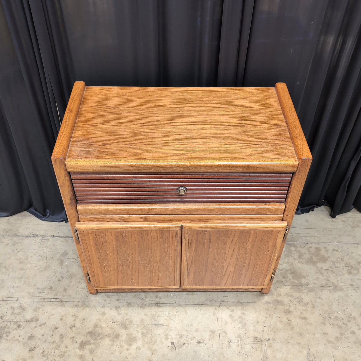 Brown Wood Nightstand with Slatted Drawer