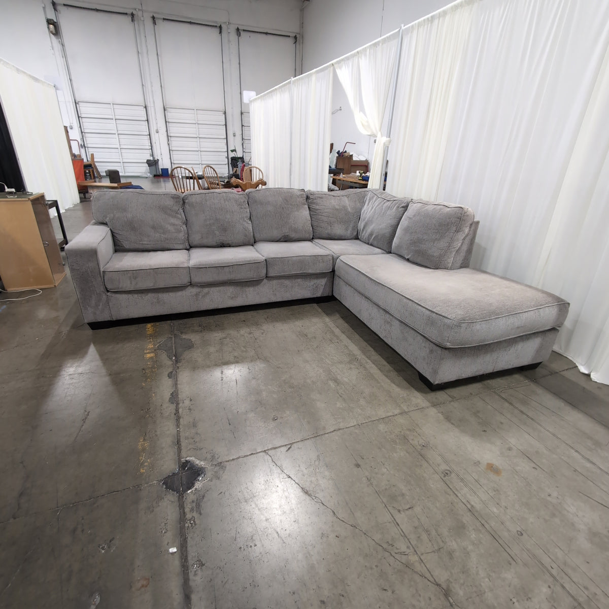 Grey L-Shaped Sectional Couch with Chaise Lounge