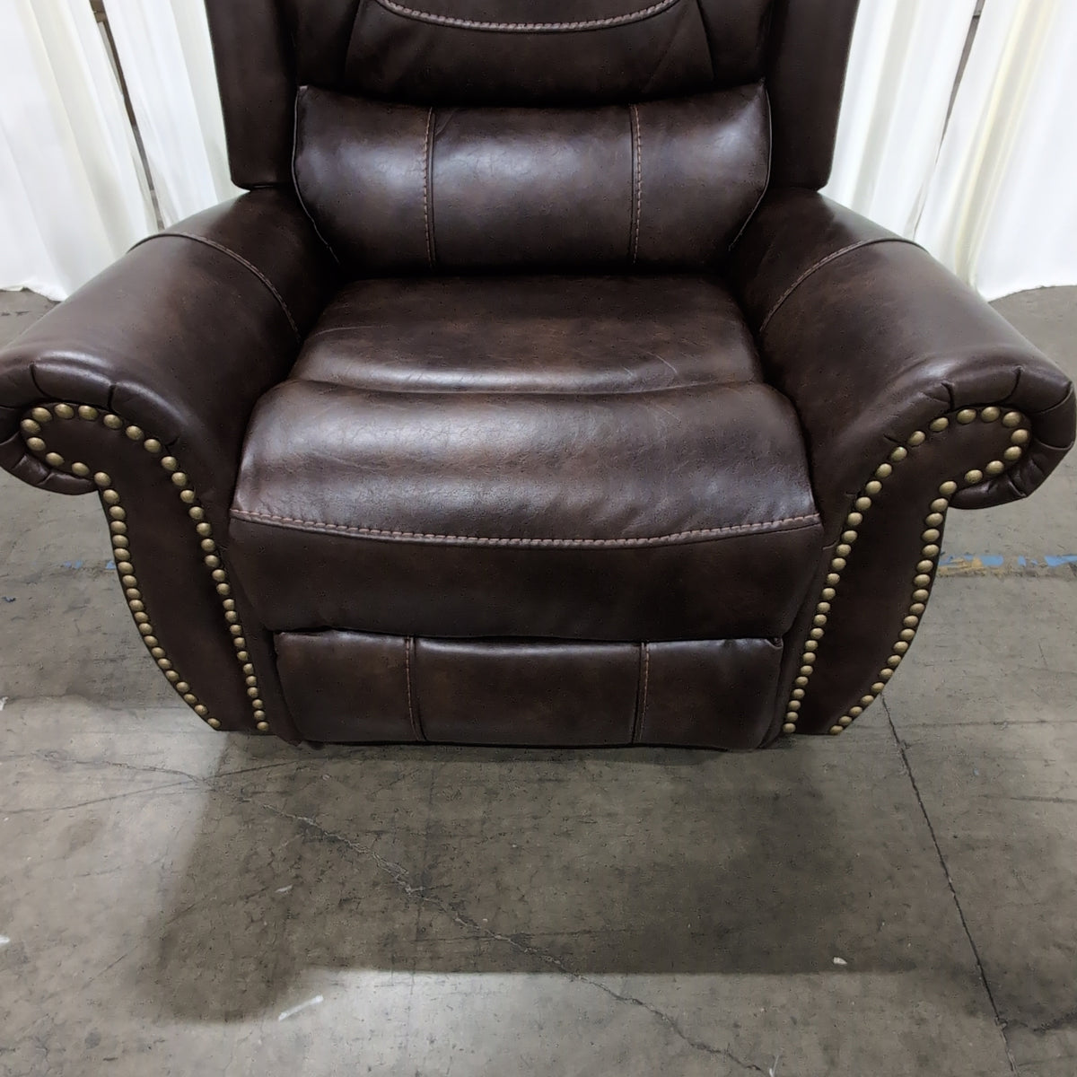 Dark Brown Padded Recliner with Nailhead Trim