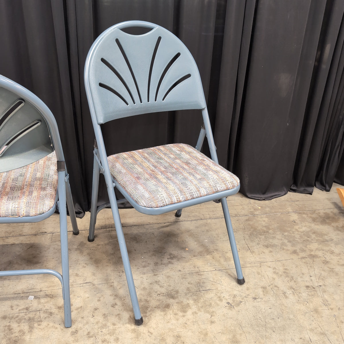Set of Three Samsonite Blue Plastic Folding Chair with Slotted Back