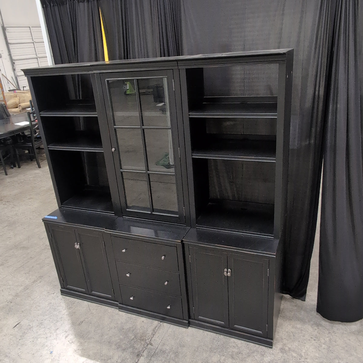 Black Wood Display China Cabinet with Glass Doors