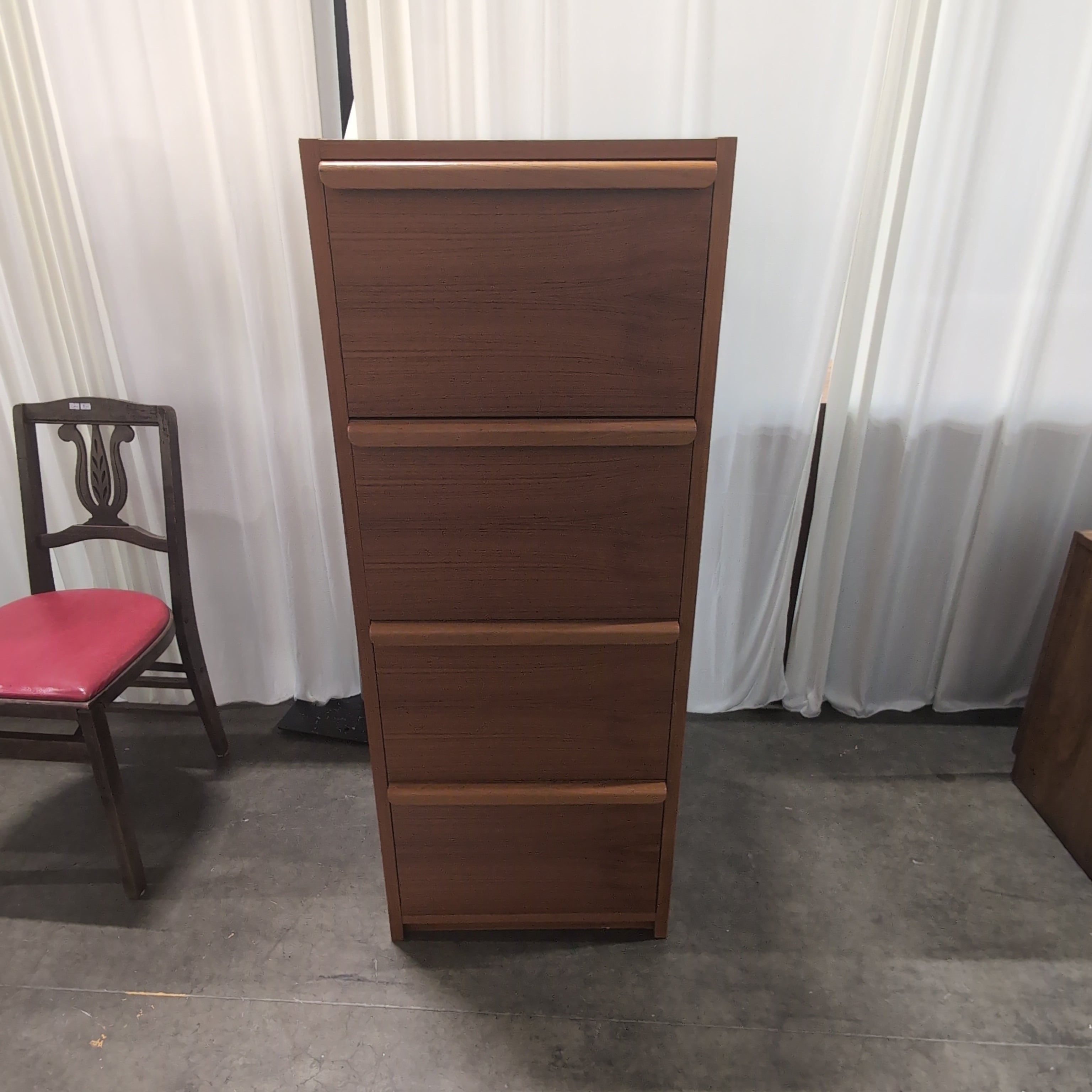 Tall Reddish-Brown Wood Five-Drawer Dresser