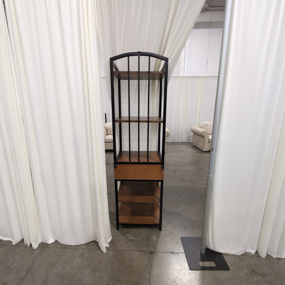 Industrial Black Metal Bookcase with a Drawer