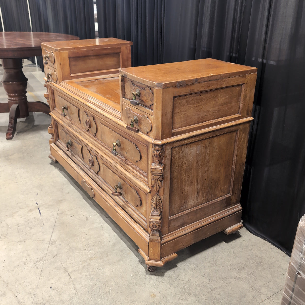 Traditional Carved Wood Vanity in Medium Brown