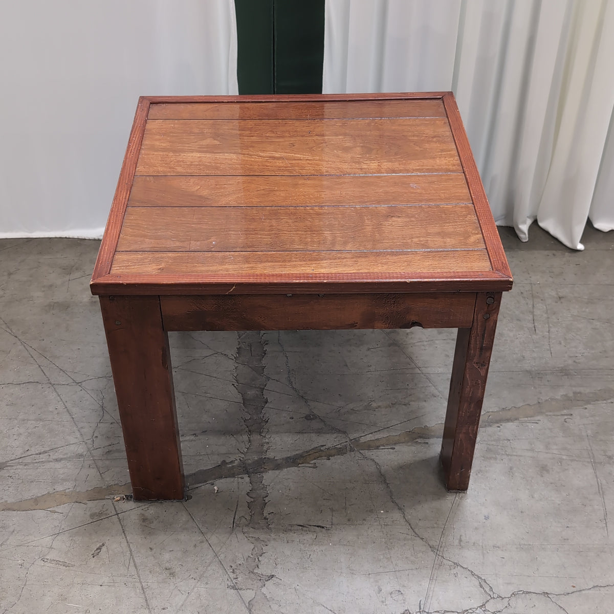 Square Brown Wood End Table with Slat Top