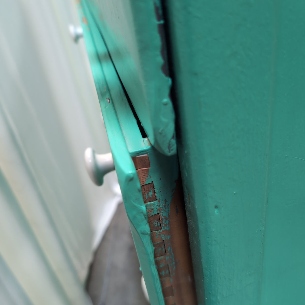 Teal Painted Wood Dresser with Scalloped Top