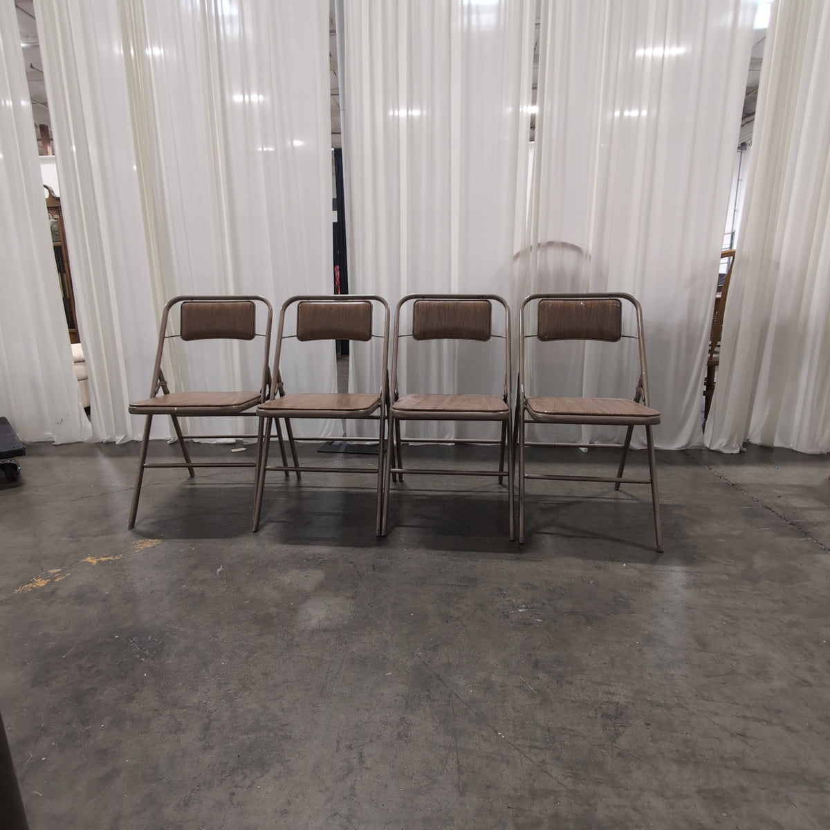 Set of Four Samsonite Brown Metal Frame Folding Chair with Wood Grain Seat