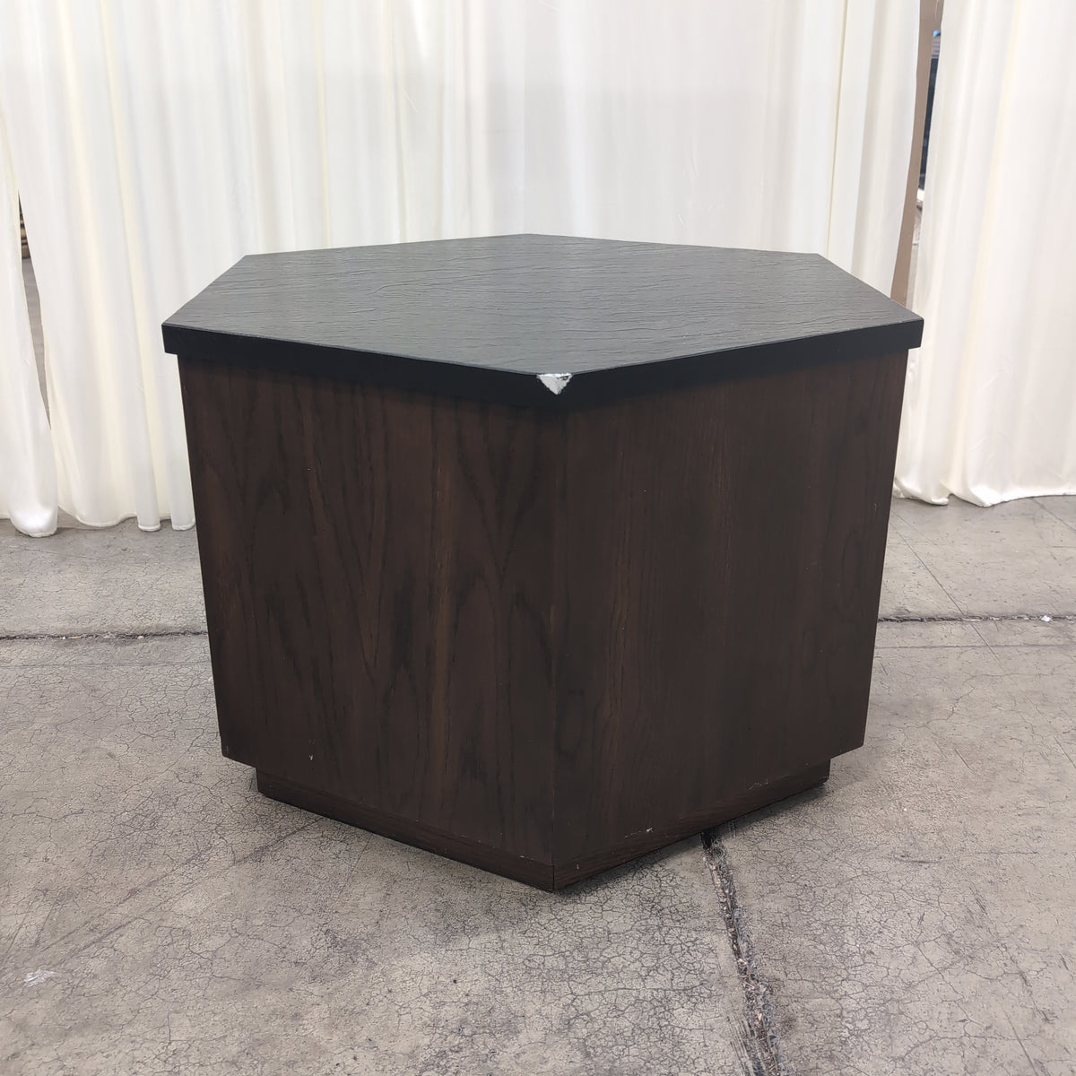 Campaign Style Hexagonal End Table in Dark Wood