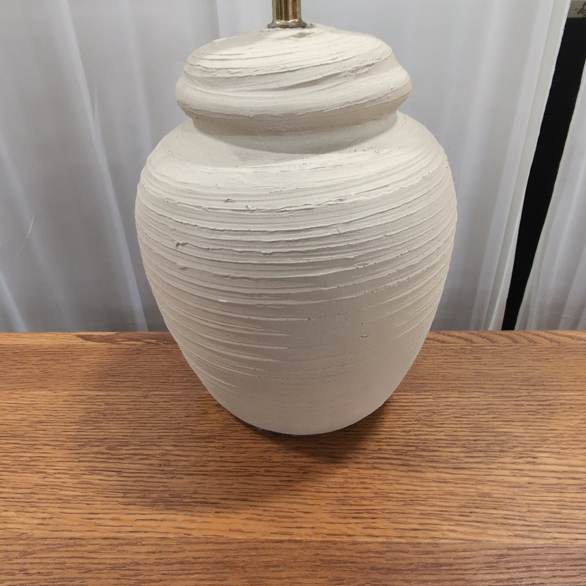 Light Beige Ceramic Urn Table Lamp with Fabric Shade