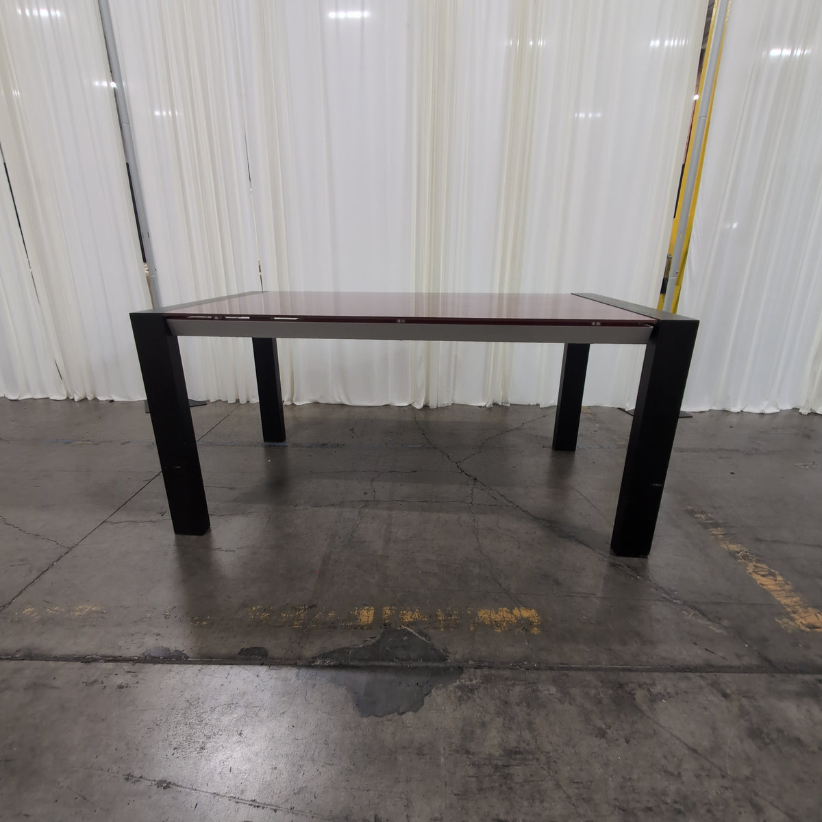 Glossy Red Rectangular Dining Table in Dark Wood