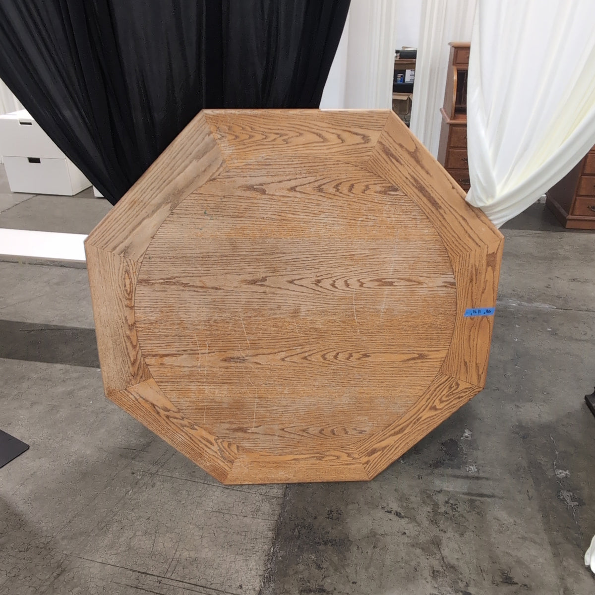 Octagonal Oak Wood Game Table with Inlaid Top