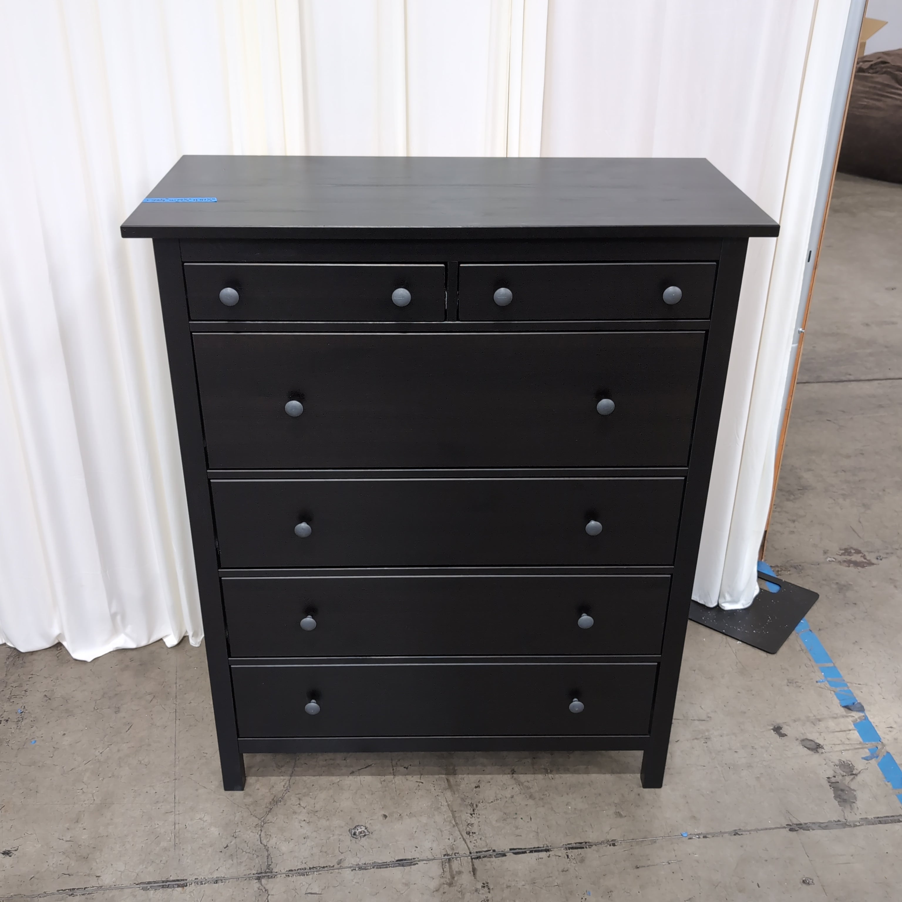 Dark Grey Six-Drawer Dresser with Round Knobs