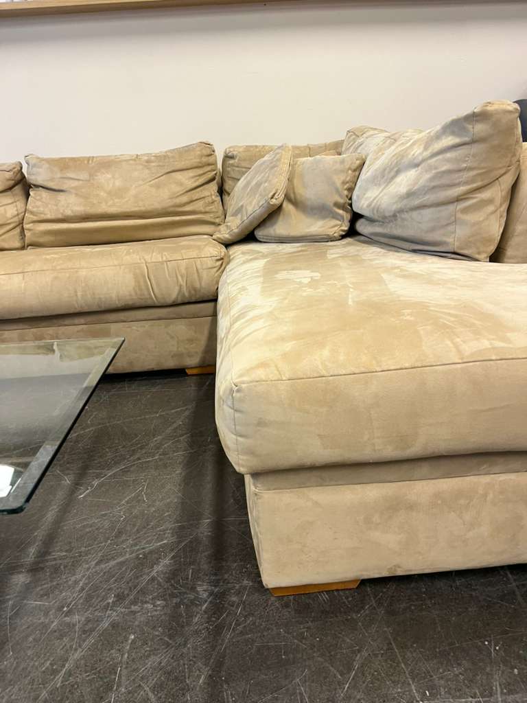 Beige Microfiber L-Shaped Two Piece Sectional Sofa with Chaise