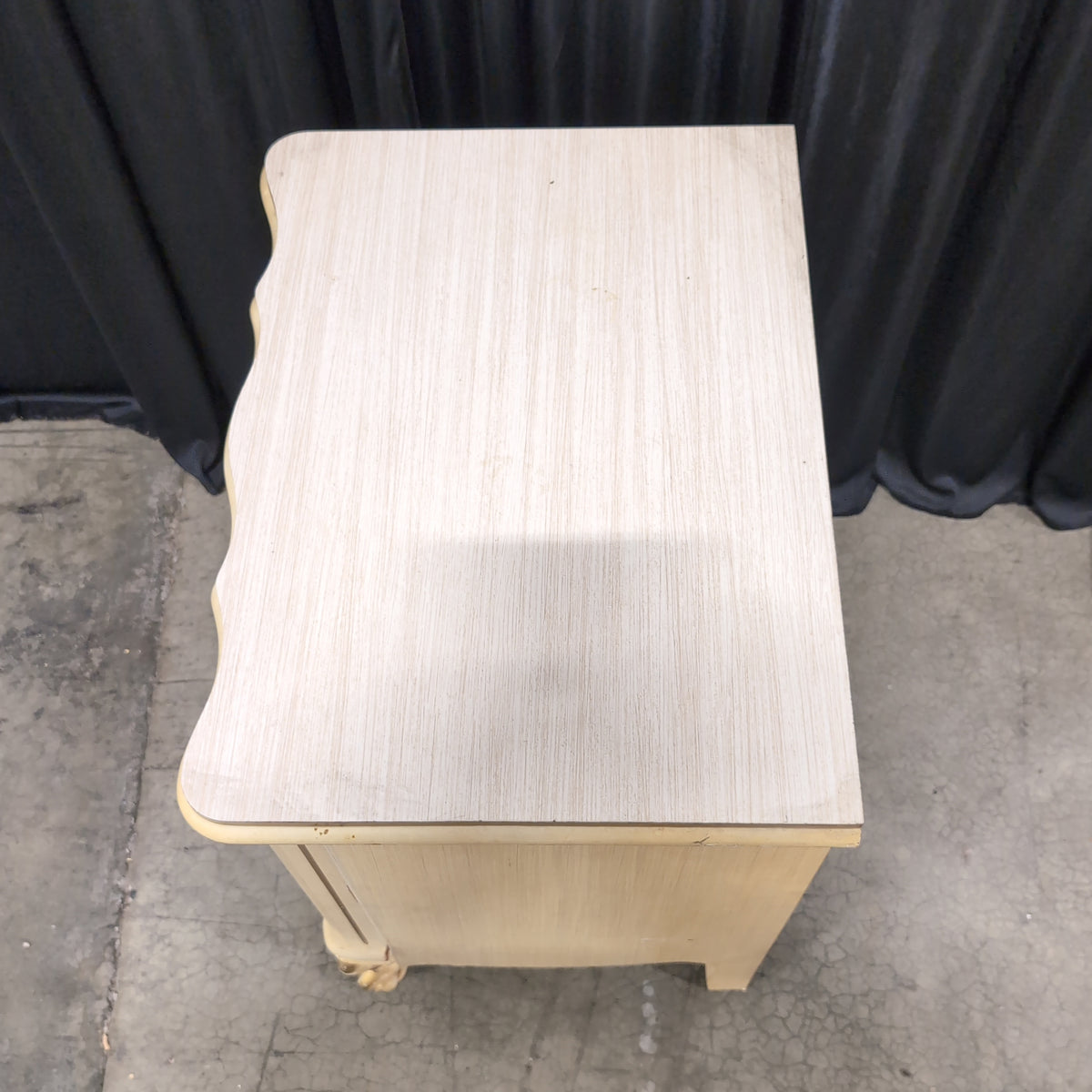 French Provincial Style Two-Drawer Nightstand in Cream Wood