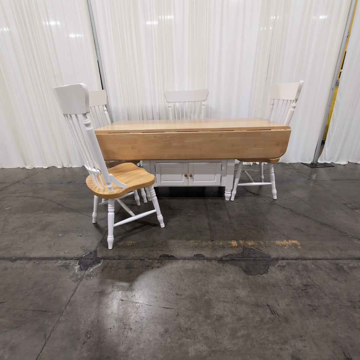 Two-Tone Drop-Leaf Dining Table and Four Chairs with Storage Base