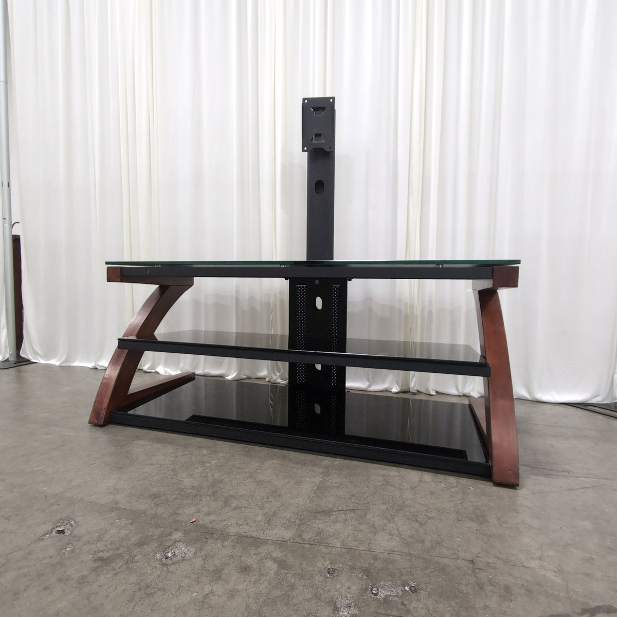 Black Glass and Wood TV Stand with Mount