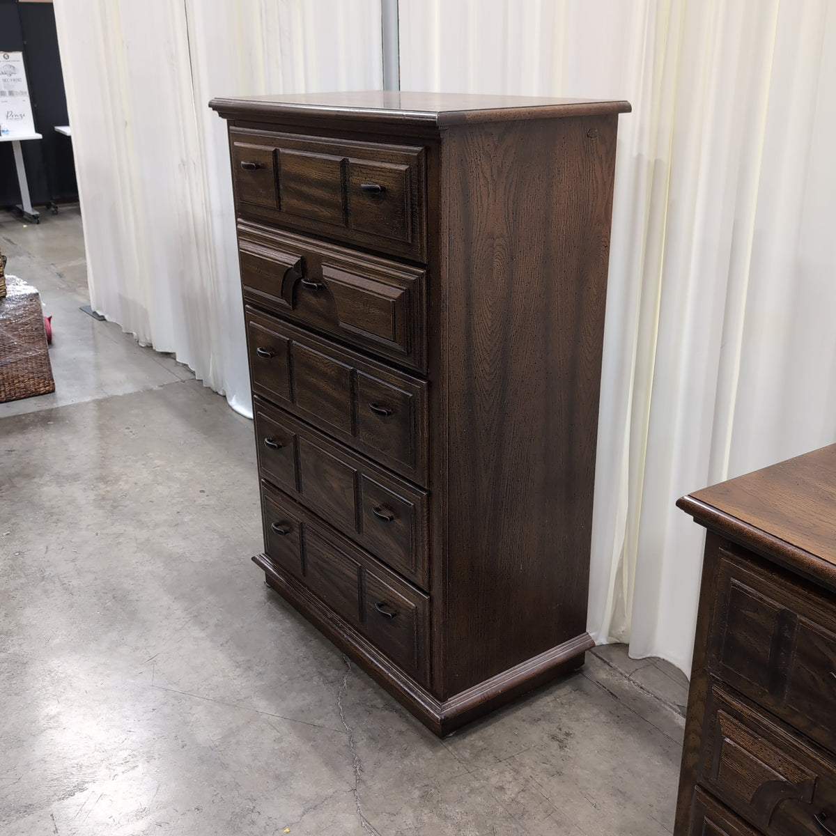 Traditional Dark Wood Five-Drawer Dresser with Raised Panels