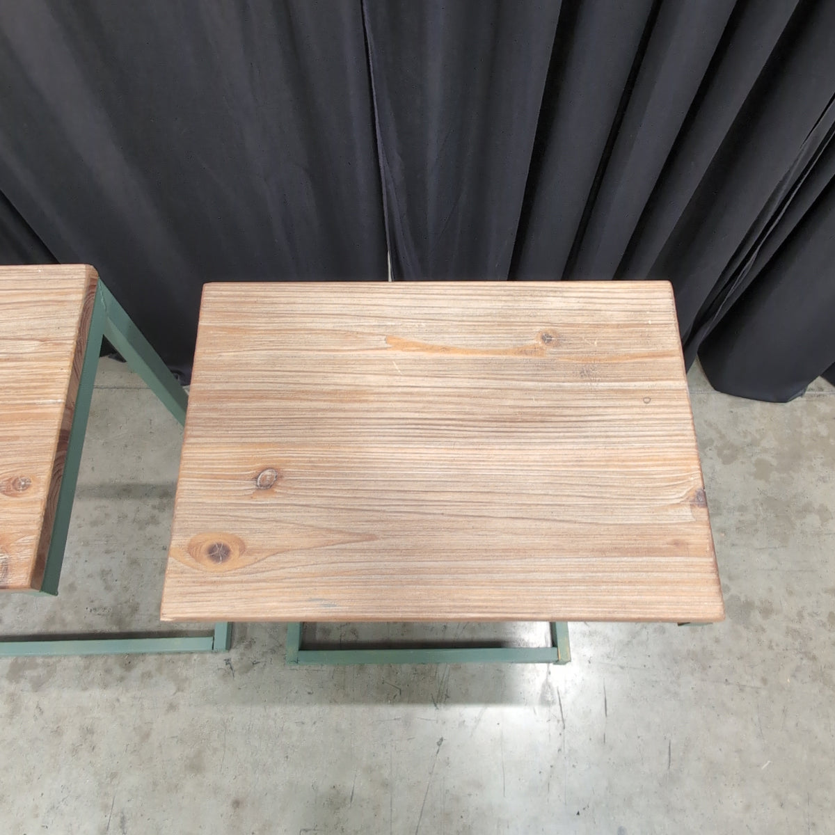 Green Metal Frame Two-Tier Console Table with Wood Tops