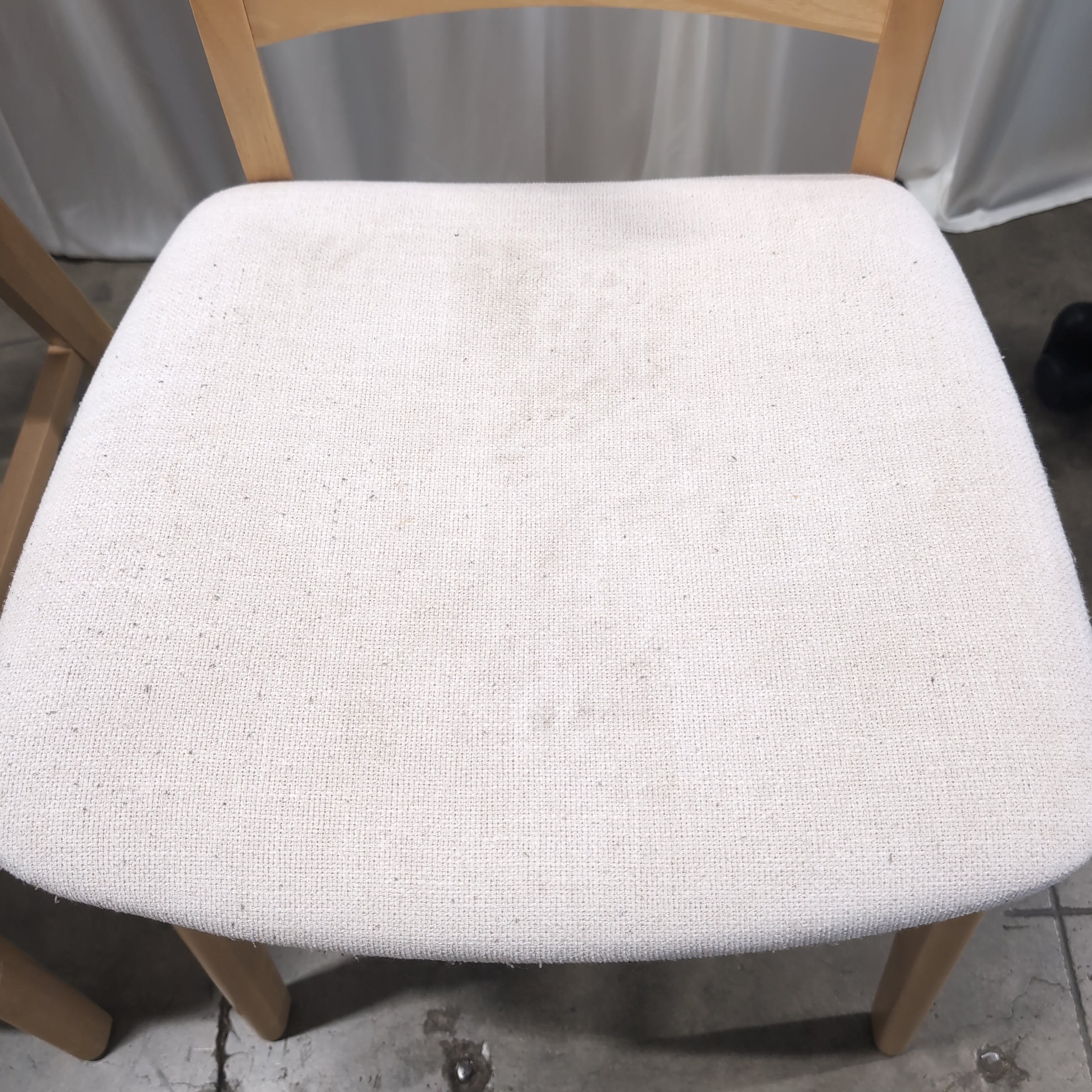 Pair of Natural Wood Dining Chair with White Upholstery