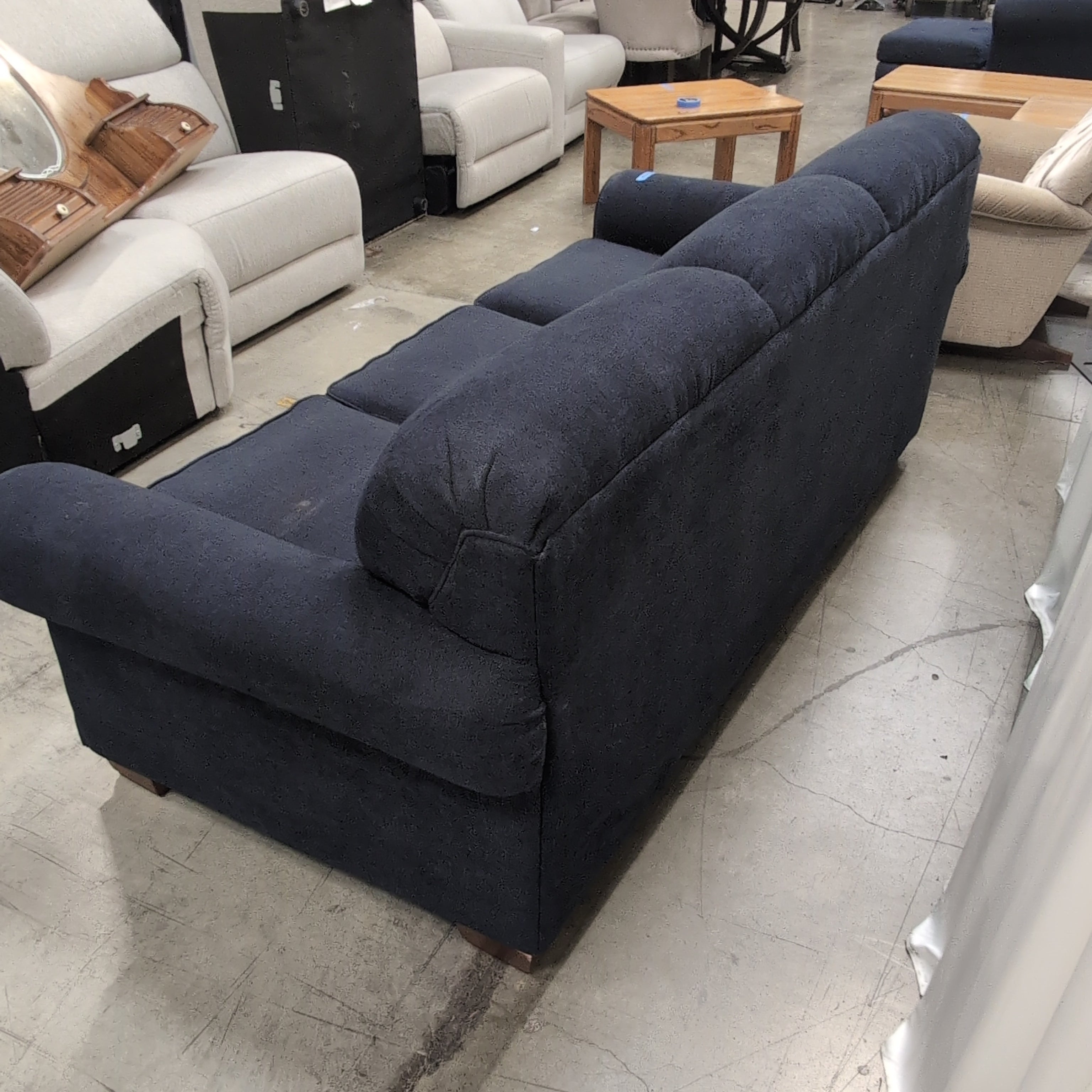Navy Three-Cushion Rolled Arm Couch