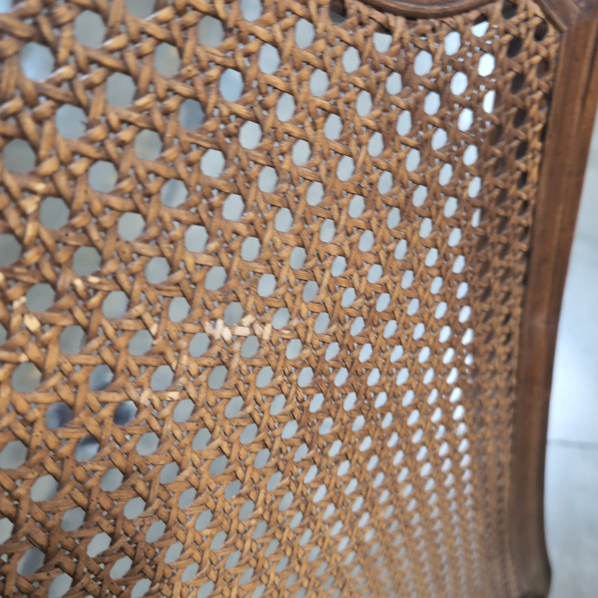 Ornate Brown Wood Dining Table With Six Cane Back Chairs