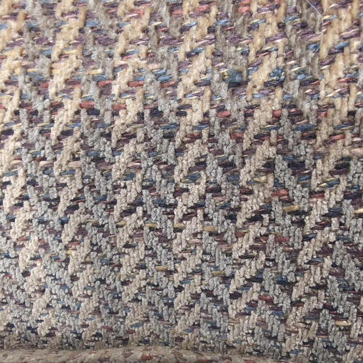 Tan Herringbone Upholstered Rolled Arm Couch with Skirted Base
