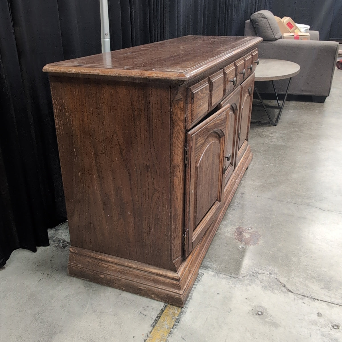 Traditional Dark Wood Buffet with Arched Panels