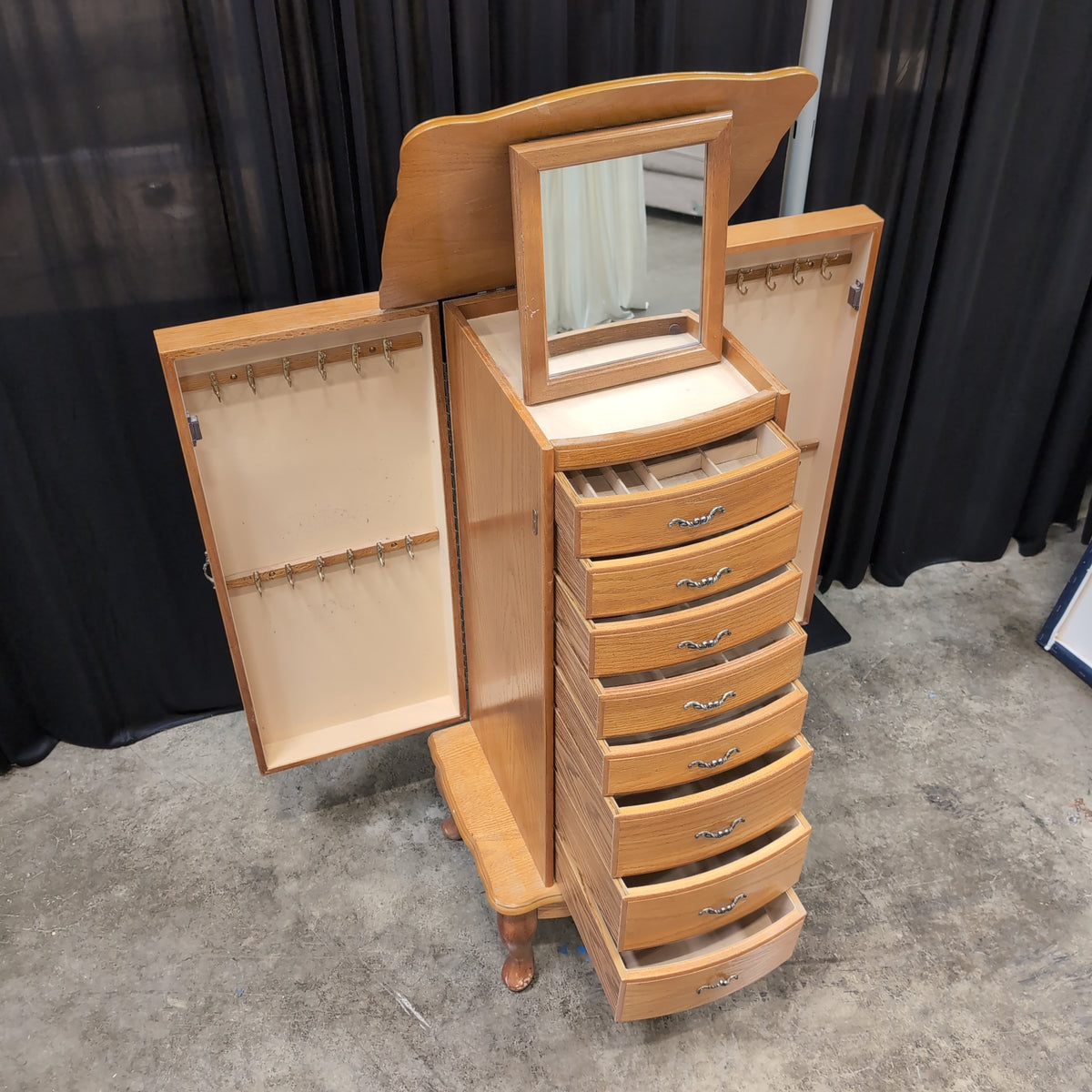Light Wood Multi-Drawer Jewelry Armoire with Ornate Hardware