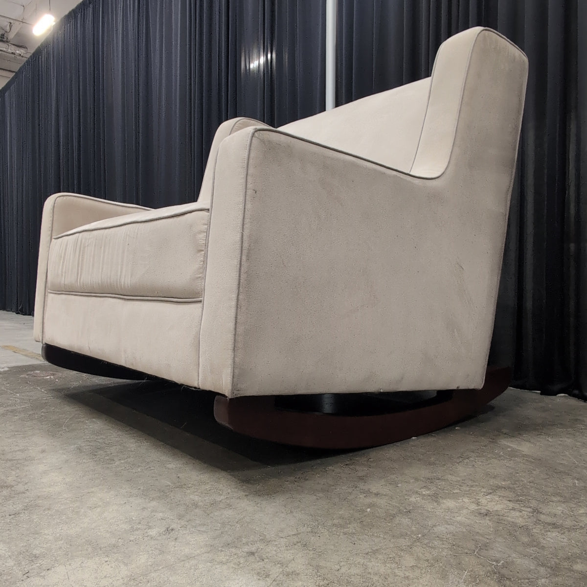 Cream Upholstered Rocking Chair with Wood Base