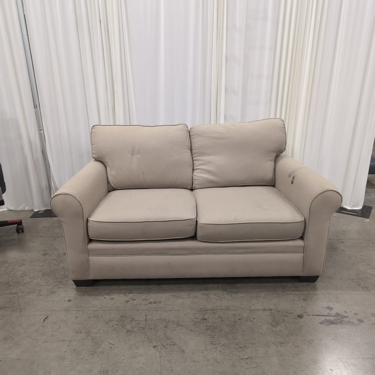 Tan Fabric Rolled Arm Loveseat