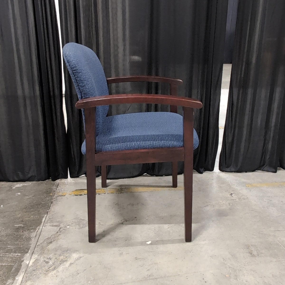 Blue Textured Fabric Arm Chair with Dark Wood Frame