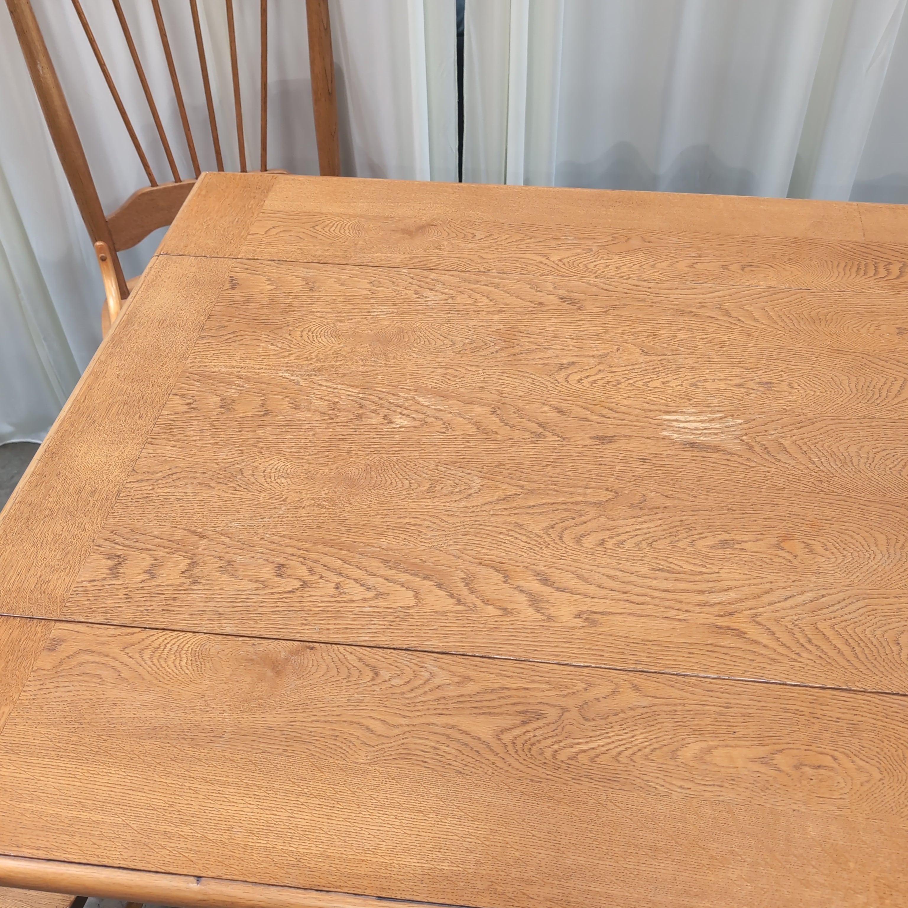 Oak Tone Drop Leaf Dining Table with Spindle Back Chairs