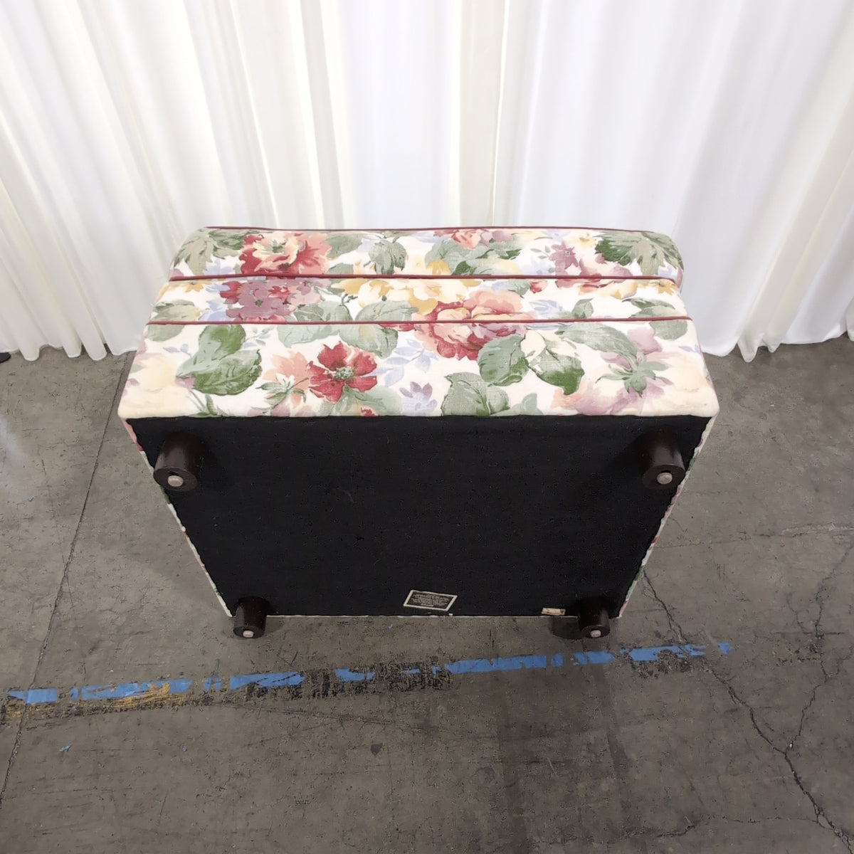 Square Floral Upholstered Ottoman with Red Piping