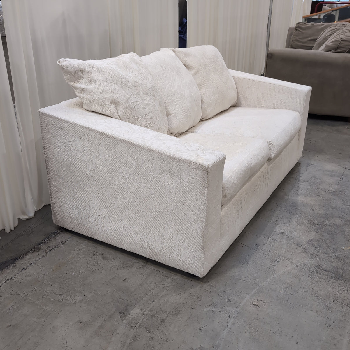 Off-White Boxy Arm Couch in Textured Fabric