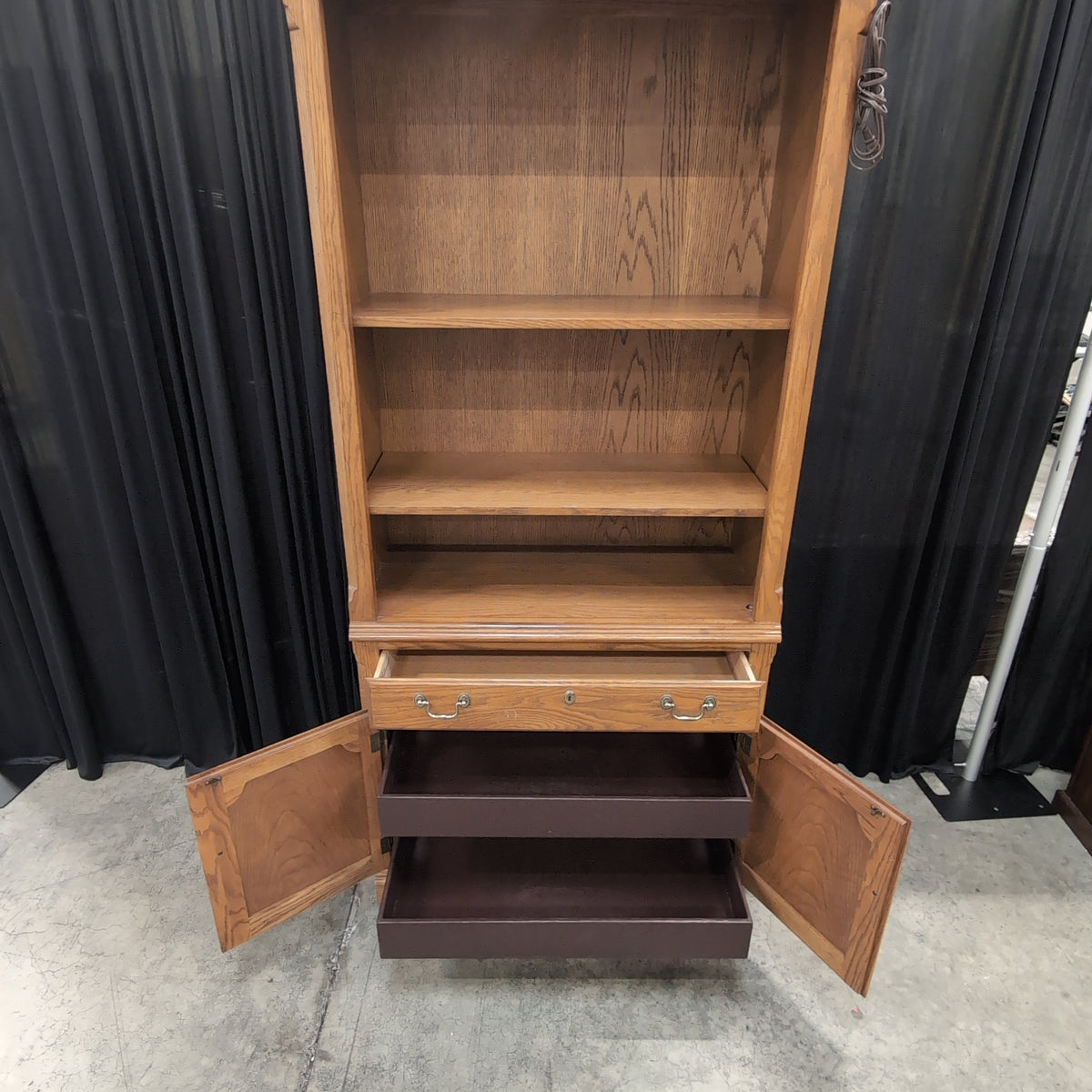 Light Oak Wood Bookcase with Cabinet Storage