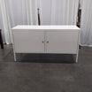 White Industrial Metal TV Stand with Locker Doors