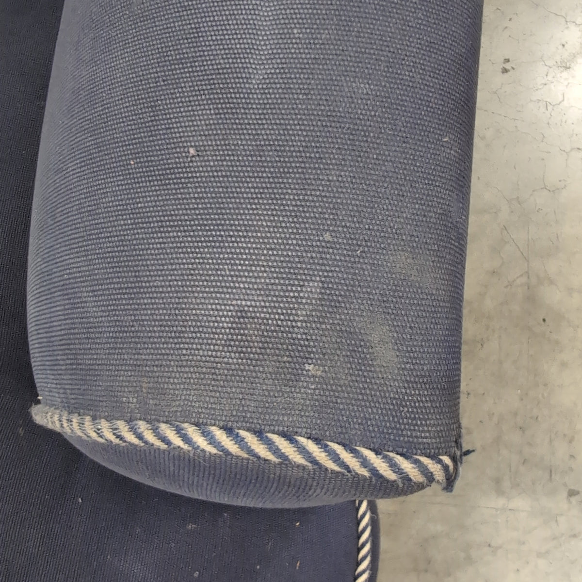 Bench Craft Navy Blue Velvet-like Fabric Rolled Arm Couch with Contrast Piping
