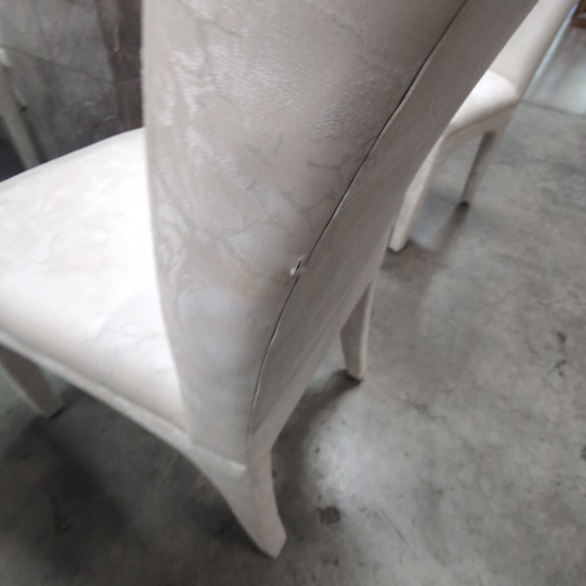 Glass Top Stone Base Dining Table with Eight Upholstered Chairs