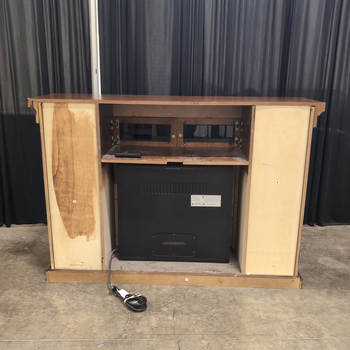 Medium Brown Wood TV Stand with Electric Fireplace
