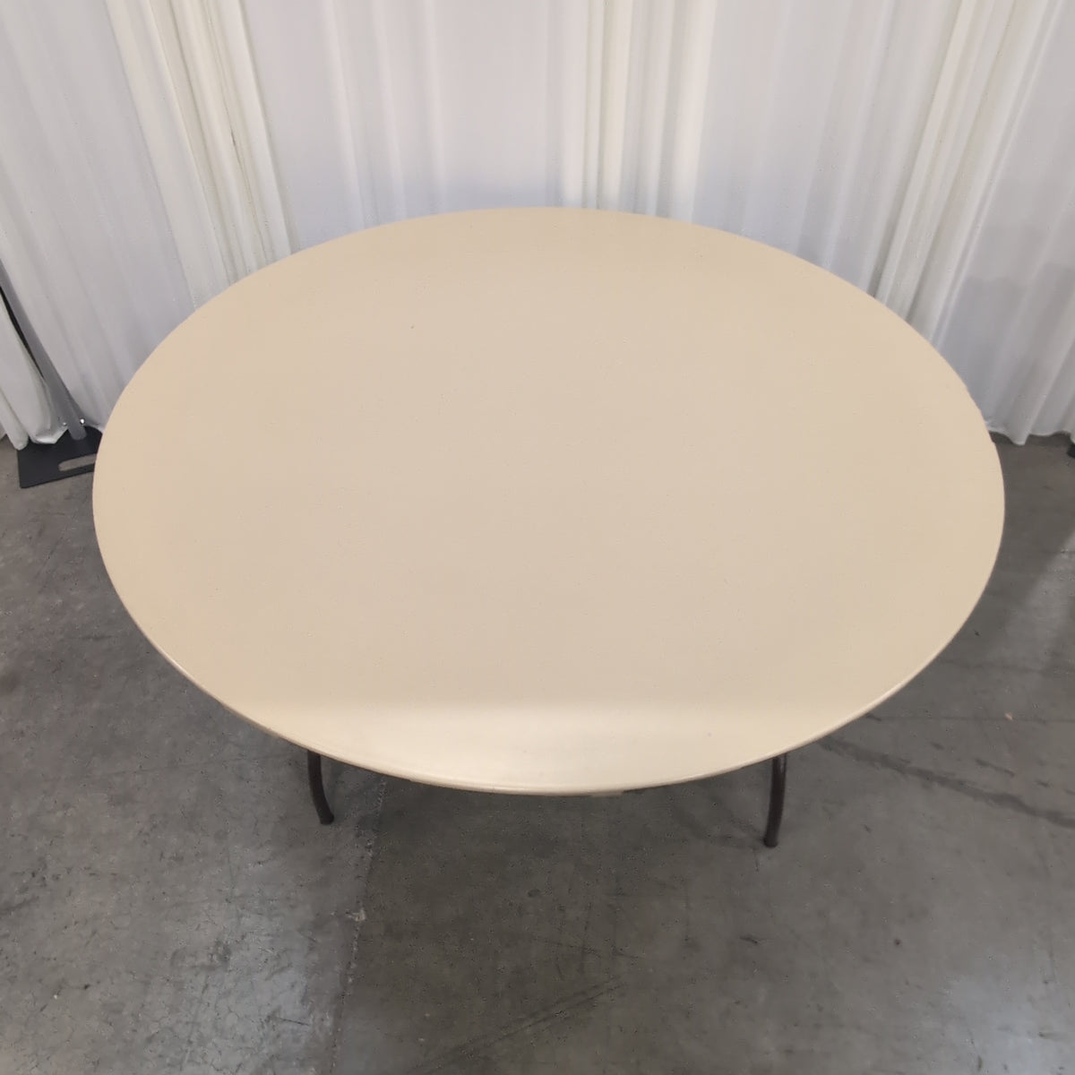 Beige Round Folding Table with Metal Legs