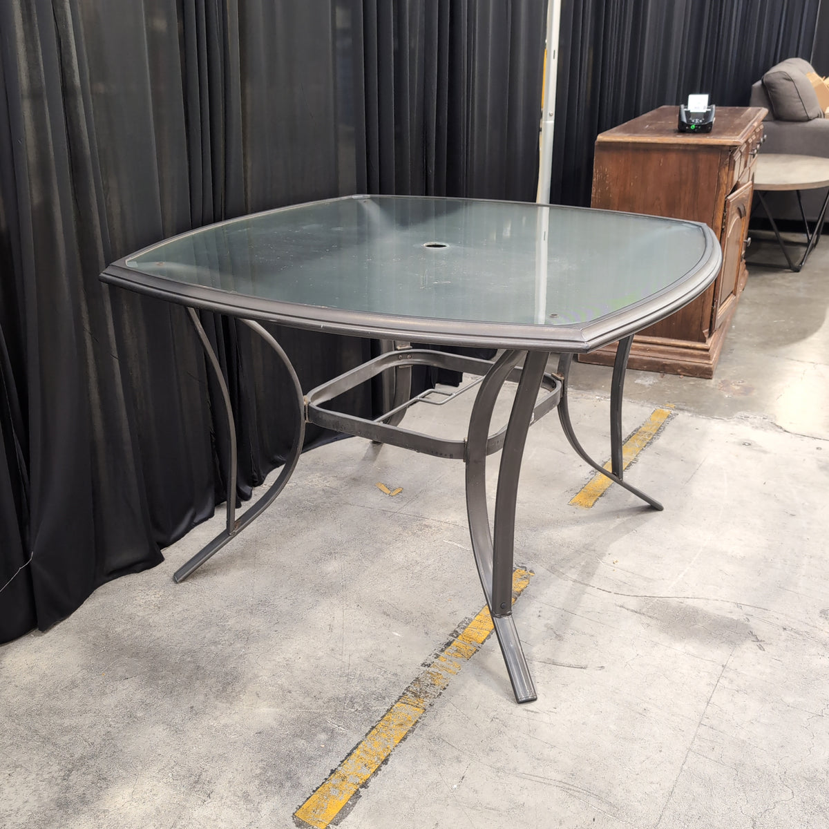 Grey Metal Square Patio Dining Table with Umbrella Hole